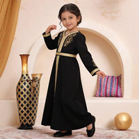 Robe longue brodée et imprimée à bordure dorée pour filles, style ethnique moyen-oriental, turc, égyptien