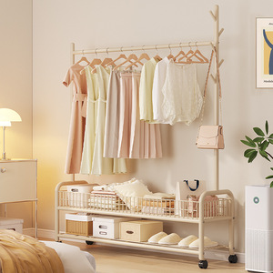 Floor Standing <b>Clothes</b> Rack Single Bar Mobile Rectangle Drying Rack For Bedroom Home Balcony Use - Product Image 2