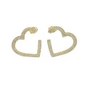 Summer New Fashion Women Jewelry Minimal Delicate Micro Pave 5A Sparking CZ Cute Lovely Heart Shaped Huggie Hoop Earring