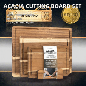 Juego de 3 Tablas de Cortar de Madera de Acacia, Reutilizables, Cuadradas, de 2.0 cm de Grosor, con Ranura para Jugos, para Carne y Queso. - Product Image 2