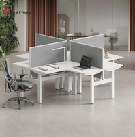 Poste de travail électrique modulaire réglable pour 4 personnes, bureau de travail en îlot pour mobilier commercial