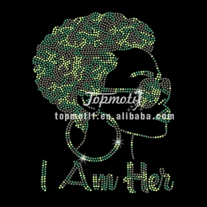 Moda de mujer personalizada Afro Girl Blessed <span class=keywords><strong>Diva</strong></span> camuflaje Transferencia de Calor diseño Rhinestone apliques de hierro - Product Image 1
