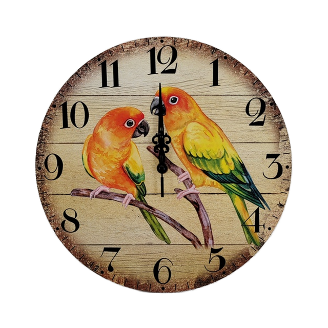 Retro Vintage Bird Wooden Wall Clock Single Face Art Style Quartz Clock for Kitchen Living Room Bedroom Farmhouse-French Country