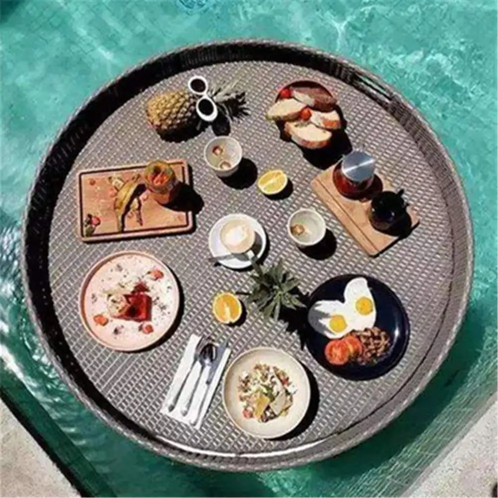 High End Bali Zwembad Bar Drinkt Eten Ontbijt Hotel Serveren Tafel Ronde Pe Rotan Drijvend Dienblad Voor Zwembad