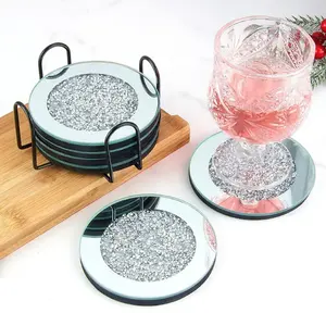 FOSUN latest new round square serving trays and glass coaster crystal for mark cup wine cup cake customized design glass plate