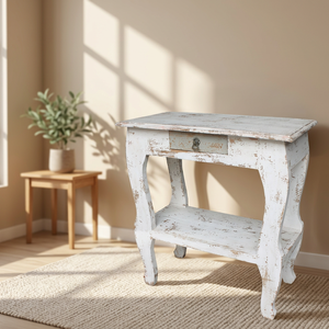 Table de chevet vintage en bois récupéré, finition blanchie, pour chambre à coucher, hôtel, salon, meubles asiatiques - Product Image 2