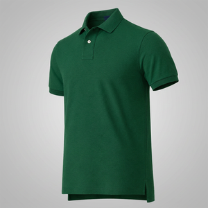 Polo à manches courtes vert uni pour homme, en coton tricoté, décontracté, anti-plis, coupe classique - Product Image 2