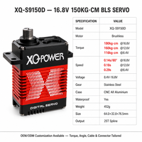 Servomoteur Brushless 150 kg XQ-S9150D à Couple Élevé, Bus Série, Étanche, Moteur Numérique, Boîtier CNC en Aluminium, 16,8 V, pour Bras Robotique Métallique
