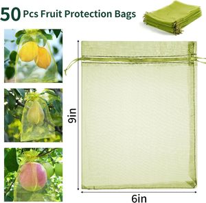 Huamaohengchun Redes para Frutas Verdes de 6x9 Pulgadas para Árboles Frutales, Bolsas de Malla con Cordón para Proteger Verduras, Tomates, Fresas y Jardín - Product Image 6