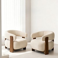 Fauteuil d'appoint moderne et confortable pour salon, fauteuil en tissu bouclé rembourré avec cadre en bois massif et dossier incurvé