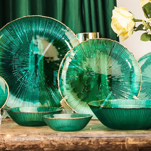 Vaisselle en Verre Bordée d'Or Luxe Léger, Assiette de Dîner Occidentale, Dessert, <span class=keywords><strong>Salade</strong></span>, Décoration Maison - Product Image 1