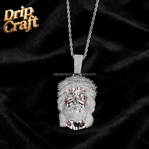 Pendentif Hip-hop Jésus, Pendentif Tête Humaine Vintage avec Ornement <span class=keywords><strong>de</strong></span> Tête Taché <span class=keywords><strong>de</strong></span> <span class=keywords><strong>Sang</strong></span>, Plaqué Cuivre avec <span class=keywords><strong>Or</strong></span> Véritable. - Product Image 6