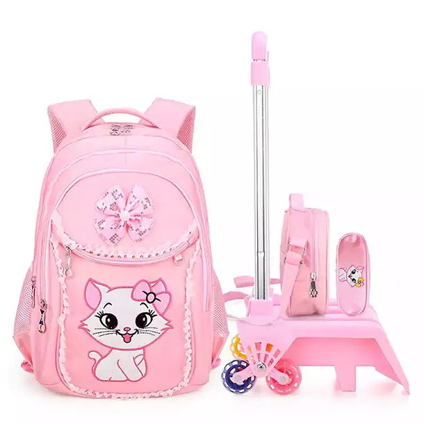 2023 New Cartoon Printing Trolley Backpack School Kids School Bag with Wheels Kid School Trolley Bag for Boys Girls