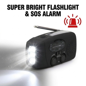 Radio de Emergencia con Manivela y Linterna Brillante AM/FM, Radio Meteorológica <span class=keywords><strong>para</strong></span> Exteriores con Batería de 2000mAh y Energía Solar <span class=keywords><strong>para</strong></span> Huracanes - Product Image 3