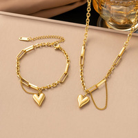 Collier Pendentif Cœur Romantique en Acier Inoxydable Doré, Chaîne Maille Trombone à Maillons Mixtes avec Breloque Cœur, Chaîne Gourmette, Bijou Inoxydable