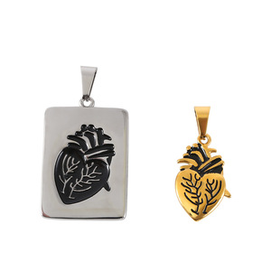 2pcs/set Vintage Jewelry Stainless Steel Couple Statement <b>Anatomical</b> <b>Heart</b> Punk Rectangle Pendant - Product Image 3