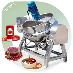 Gas Heat Steam Milk Boiling Titlting Curry 250l Tilt Sauce Fixed Cook Jacket Kettle with Mixer for Peanut Brittle