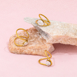 Joolim High End 18K Gold Plated Stainless Steel Geometric <strong>Profiled</strong> Curve Lines Zirconia <strong>Rings</strong> for Women Finger <strong>Ring</strong> Wholesale - Product Image 3