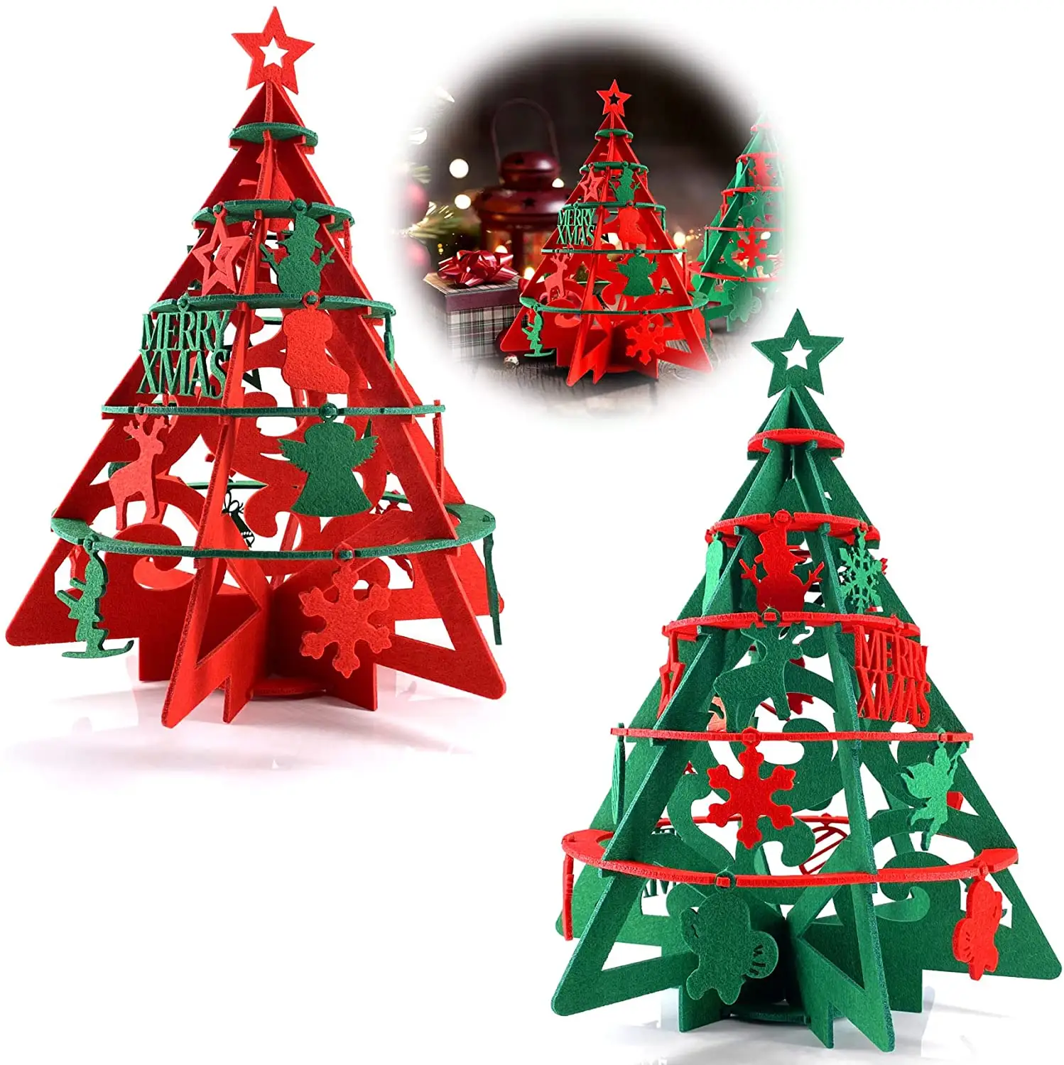 Juego de decoración de árbol de Navidad de fieltro DIY con decoraciones desmontables, árbol de Navidad hecho a mano Decoración de mesa regalos para niños