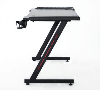 Bureau de jeu extensible avec éclairage LED RGB en forme de Z, surface en fibre de carbone, chargeur USB, porte-gobelet/support pour casque