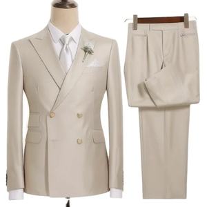 Abito Slim Fit <span class=keywords><strong>da</strong></span> <span class=keywords><strong>uomo</strong></span> Beige doppio petto abiti formali Business Office <span class=keywords><strong>da</strong></span> <span class=keywords><strong>uomo</strong></span> Casual Set 2 pezzi (giacca + pantalone) - Product Image 1