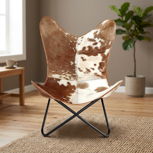 Fauteuil industriel et vintage en fer, métal et cuir véritable antique, fait à la main, design papillon traditionnel - Product Image 1