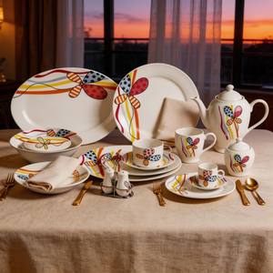 Service de table turc en porcelaine, vaisselle 72 pièces, marque HARVIT, design contemporain, service de table pour les fêtes - Product Image 1