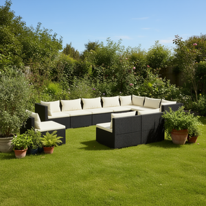 Set Lounge da Giardino in Rattan Nero Crema, 10 Posti, Arredamento da Esterno dal Design Contemporaneo - Product Image 2