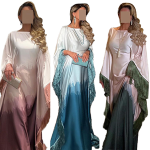 Middle East Modest Silk Abaya <b>Long</b> Sleeve Floor Length Round Neck Colorblock Women's Wedding <b>Dress</b> Lightweight Loose Fit - Product Image 1