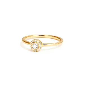 Drop shipping Bague moissanite ronde à la mode Microset de précision Bague femme en or 18 carats plaquée argent 925