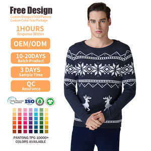 Custom Logo Reindeer Pattern Cotton Acrylic Crew Neck Knit <b>Jumper</b> for Holiday Party Men's Ugly Christmas Sweater - Product Image 2