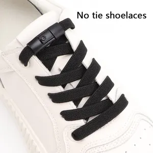 Flat Elastic Shoe Laces Without Ties Shoelaces For Sneaker Colorful Press Metal Lock Convenient No Tie Shoelace For Kids Adult