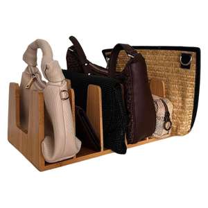 Étagère organisatrice de sacs en bois, rectangulaire, couleur bois naturel, durable, polyvalente, type sur pied, pour sacs à main et accessoires - Product Image 1