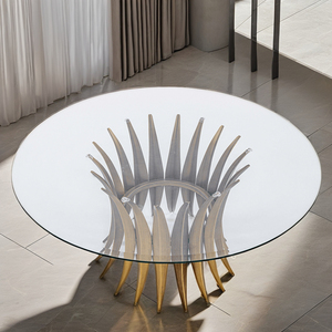 Juego de mesa de comedor de acero inoxidable clásico nórdico, tapa de cristal moderna multifunción para comedor, salón, hogar, Villa, hogar, Bar - Product Image 5