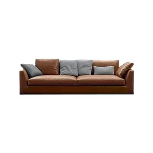 Modern Eastern Style Furniture 3 Seater Sofa Set Leather Living Room Sectional Couch Solid Wood Sofa