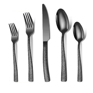 Reusable Hammered Stainless Steel Square Handle Knife Spoon Set for Parties-Western Tableware - Product Image 4
