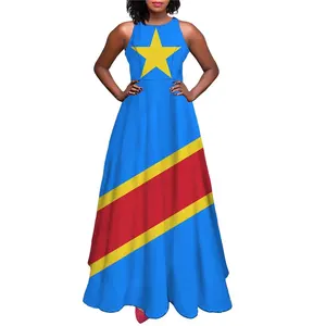 콩고 공화국 플래그 의류 플래그 여성 긴 드레스 도매 개인 레이블 태그 의류 제조 업체 전통적인 드레스