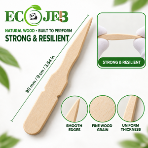 Fourchette à steak en bois naturel de 90 mm, mini-pique à apéritif jetable avec emballage de détail personnalisé pour supermarchés et importateurs - Product Image 2