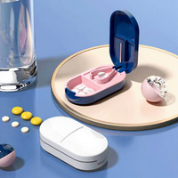 Pemotong Tablet Plastik Bentuk Oval Gaya Jepang Baru, Pembagi Pil Portabel, Kotak Pil Mini Dua-dalam-Satu