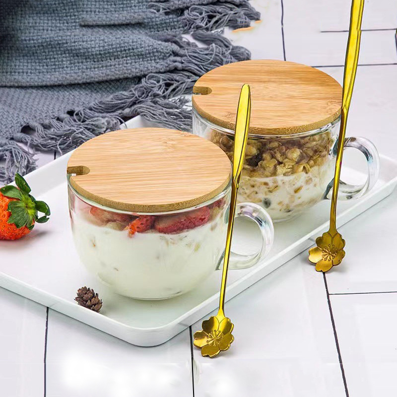 Clear cup spoon wood lid