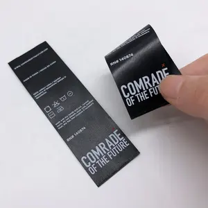 Etiquetas de etiquetas impressas do logotipo da roupa preta do cetim da roupa com instrução de lavagem direta da fábrica