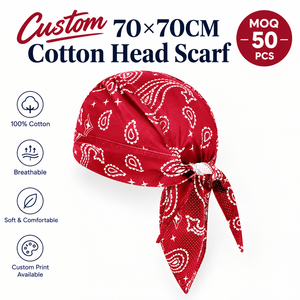Bandana imprimé en coton 100% personnalisé 70x70cm, foulard pour la tête, étiquette personnalisée, étiquette suspendue disponible - Product Image 1