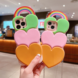 Ốp điện thoại hình trái tim nhiều màu sắc xếp chồng kiểu <span class=keywords><strong>Kawaii</strong></span> cầu vồng cho Samsung Galaxy S26 Ultra S25 S23 A57 A56 kèm dây đeo chéo, bảo vệ toàn diện - Product Image 1