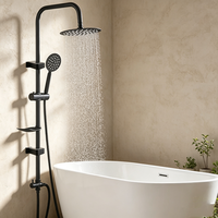 Ensemble de douche pluie noir/chrome pour baignoire avec douchette, système de douche à effet pluie pour salle de bain, accessoires de robinetterie, adaptateur, mitigeurs