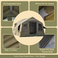 Tente de glamping en coton TC 8+8 gonflable, imperméable et coupe-vent, 16 m² avec zone extensible, pour famille en extérieur