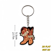 Porte-clés en acrylique Let's Go Girls, style bottes de cowboy, motif tatouage western avec détails flamme et bannière, breloque amusante sur le thème du country pour clés