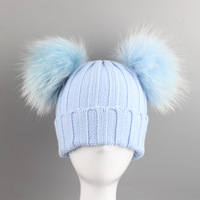 Chapeau avec Double pompon en fourrure véritable, idéal pour l'hiver et pour enfant
