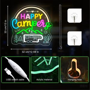 Letreros Happy Campers de Neón LED, Regulables, Alimentados por USB, Luz Ambiental, Decoración para Escaparates, Luz Indicadora de Calle, Personalizables - Product Image 3