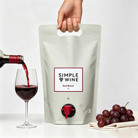 Pochettes souples verticales pour vin, emballage liquide, sacs en plastique de qualité alimentaire sans BPA, étanches, imprimés sur mesure pour le remplissage de vin