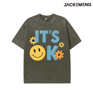 T-shirt en coton oversize délavé avec imprimé 'It's <span class=keywords><strong>Ok</strong></span>', style streetwear rétro, pour usage quotidien décontracté, vente en gros depuis l'entrepôt américain - Product Image 6